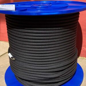 DMM Worksafe rope, black on a blue plastic reel