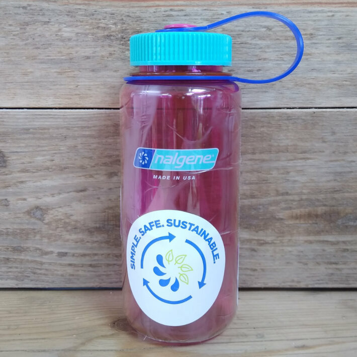A 16oz wide mouth bottle from nalgene in electric magenta colour