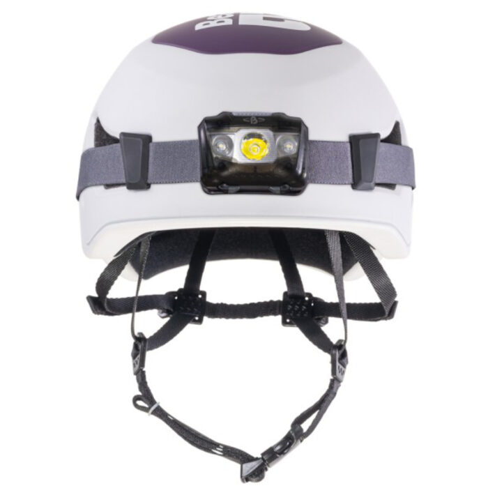 Beal Indy white Helmet, Image showing front of helmet with a head torch attachment