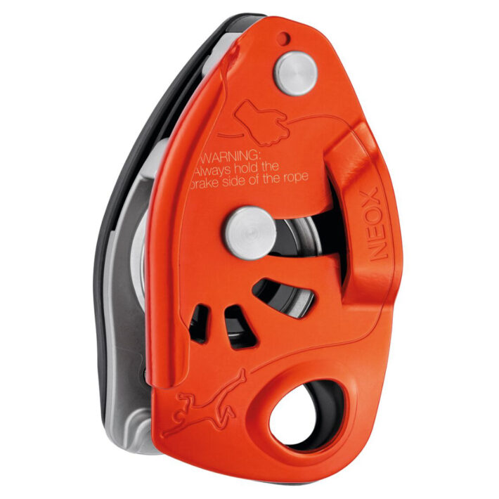 Image shows the front side of the Petzl Neox, colour orange