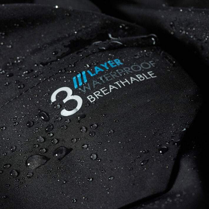 close up image of text '3 layer waterproof breathable'