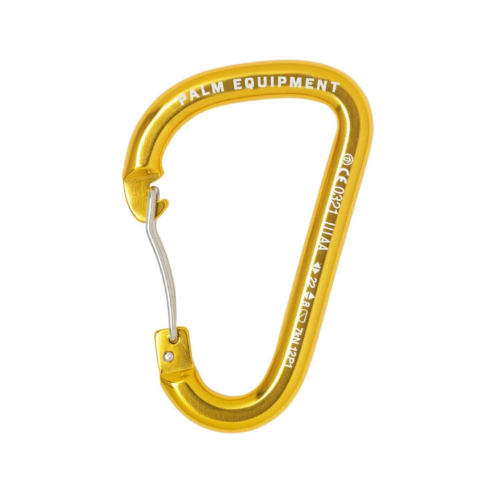 The Palm wire gate karabiner in gold. front image.